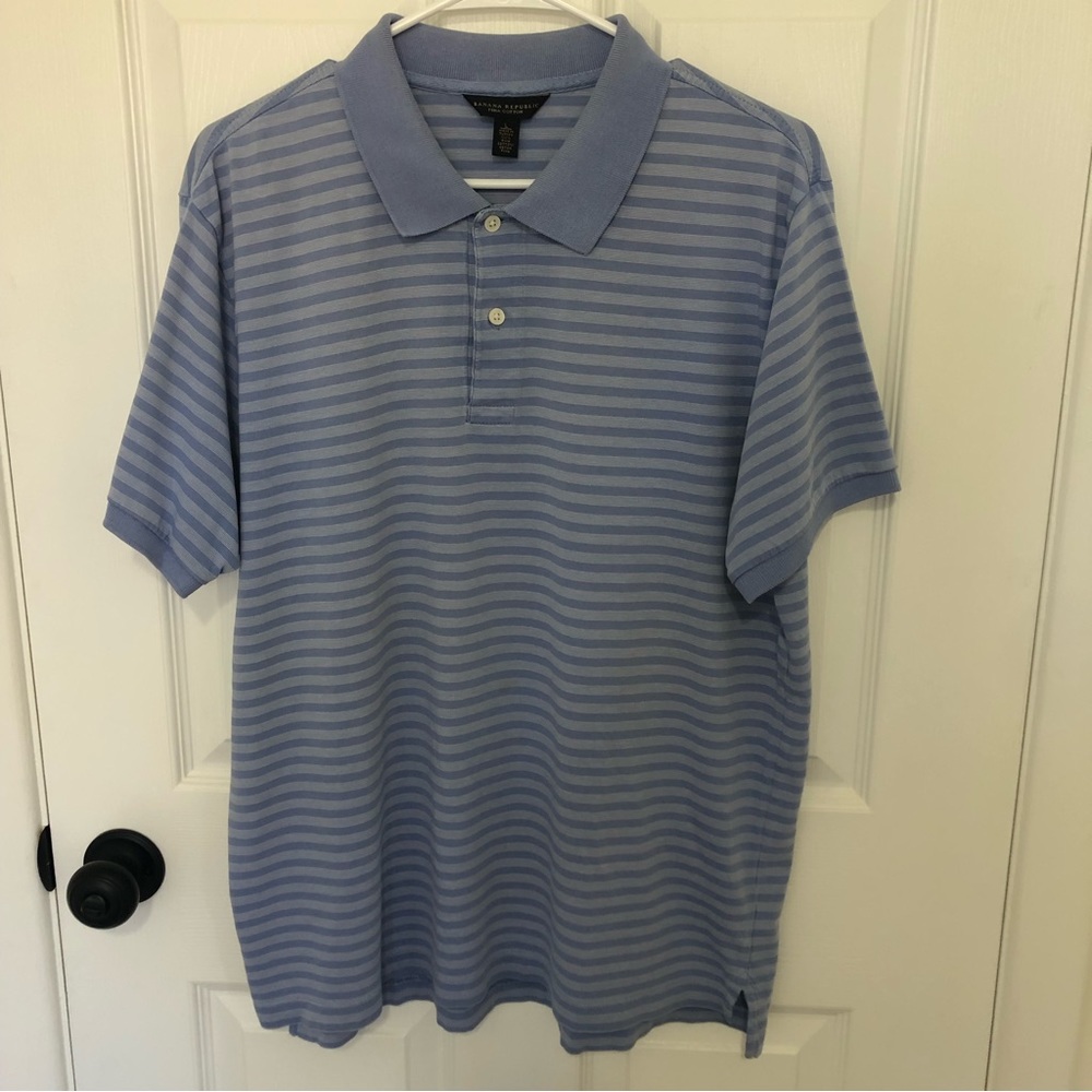 Banana Republic Men's Blue Stripes Polo Shirt - Size Large - Picture 4 of 7